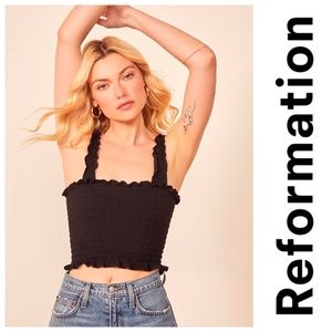 New REFORMATION Leonore Smock Crop Top